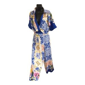 2pc‎ fleur-de-lis paisley style open front blouse and pants set size large new